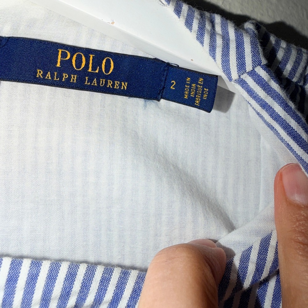 Polo Ralph Lauren Fit Flare Seersucker Dress Womens 2 Blue White Striped Coastal - Picture 7 of 12